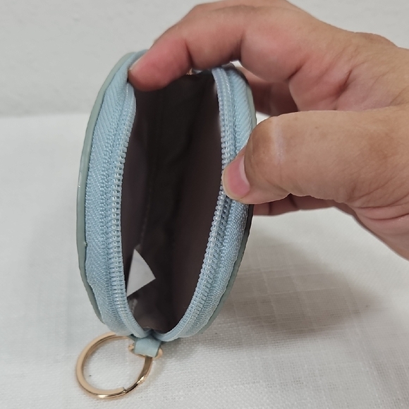 Lauren Conrad Light Blue Round Coin Purse with Gold Letter M and keyring - Picture 5 of 7